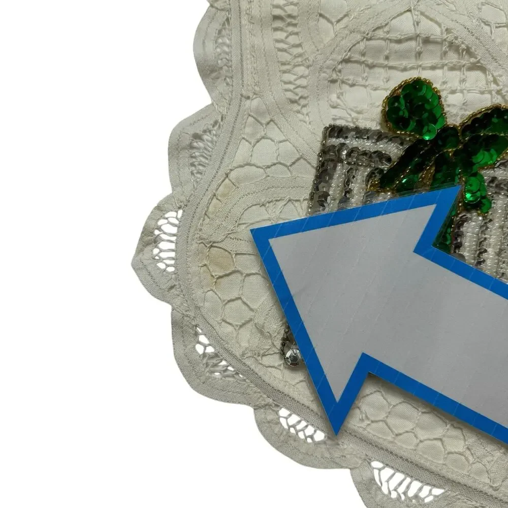 APRIL CORNELL Christmas Stocking Decoration White Lace Sequin Appliqués Set of 2